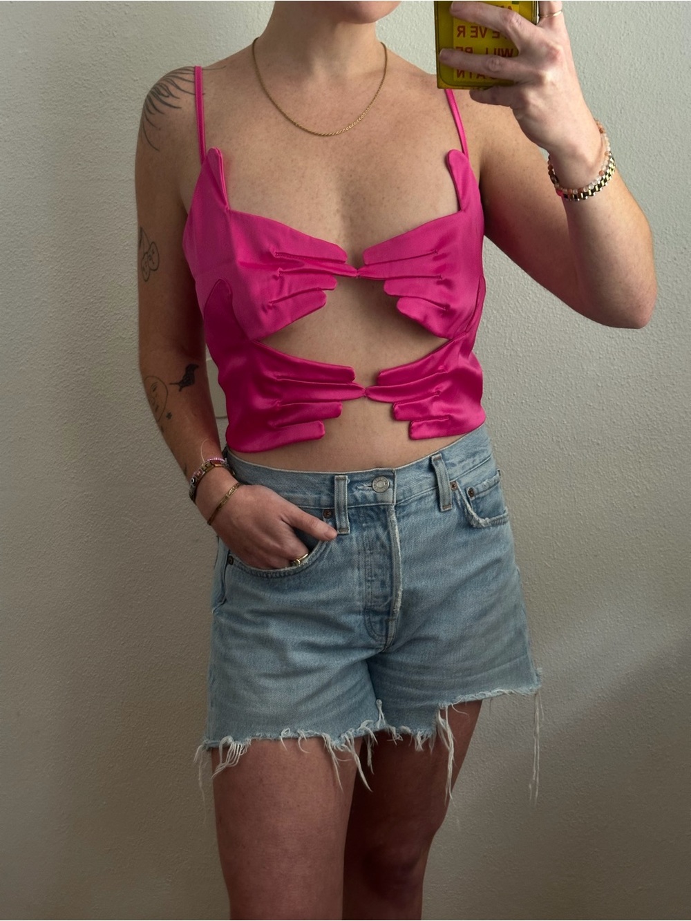 Hot Pink Cutout Satin Crop Top
